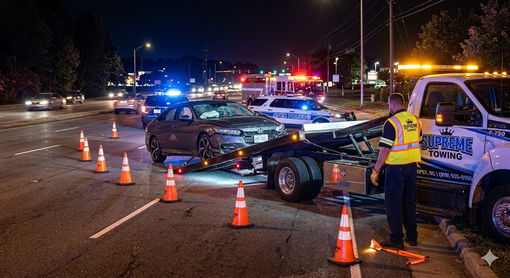 How Supreme Towing Handles Accident Recovery With Safe Car Towing Help in Apex NC